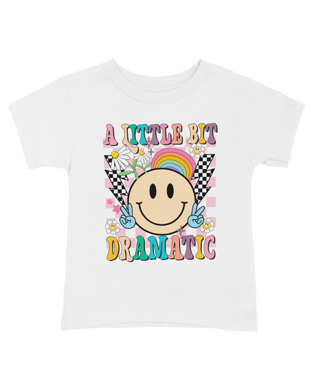 A Little Bit Dramatic Pink Checkered Kids T-Shirt