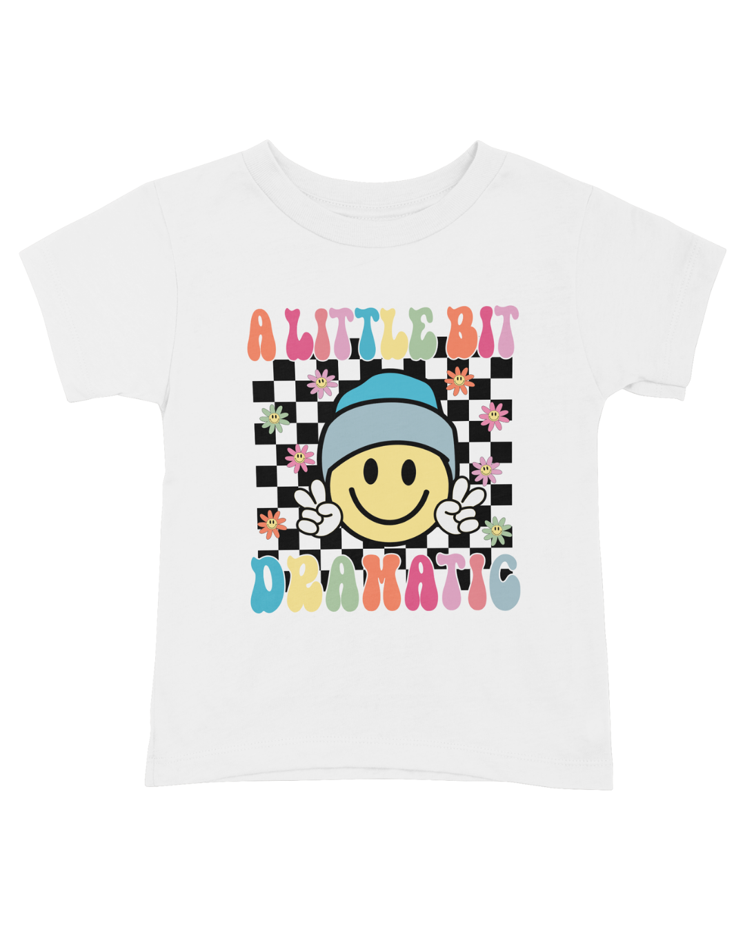 A Little Bit Dramatic Black Checkered Kids T-Shirt